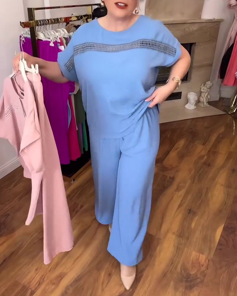 Sæt Ruffle Ærme Rund Hals Casual