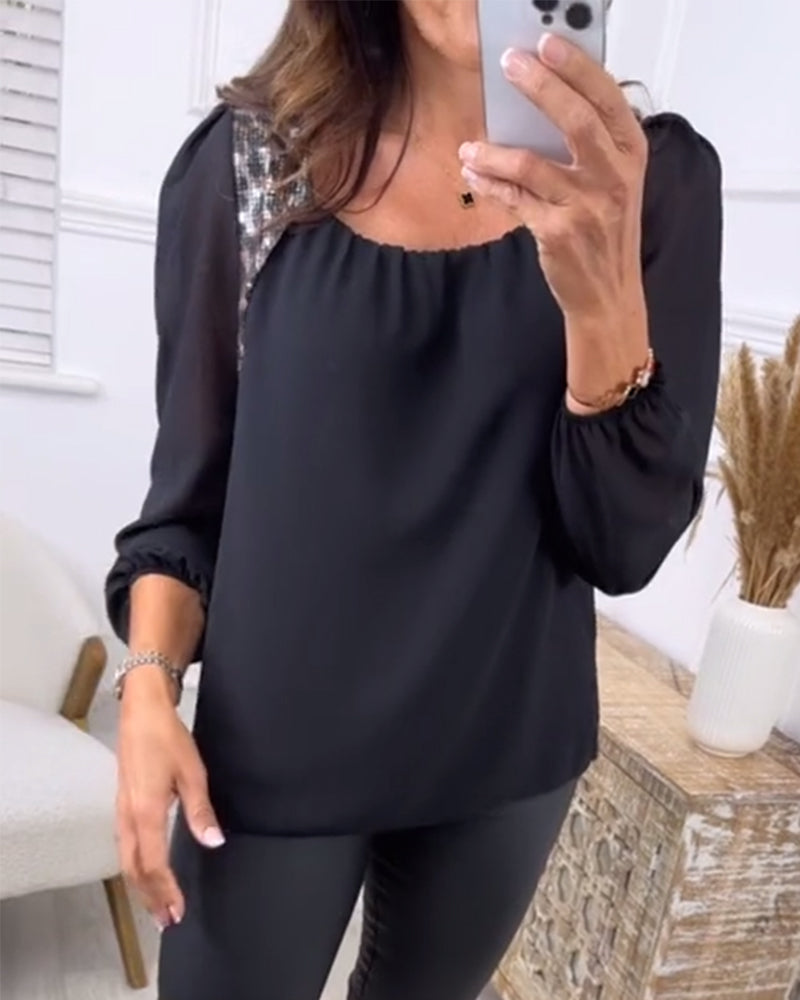 Bluse med moderigtigt langærmet leopardprint