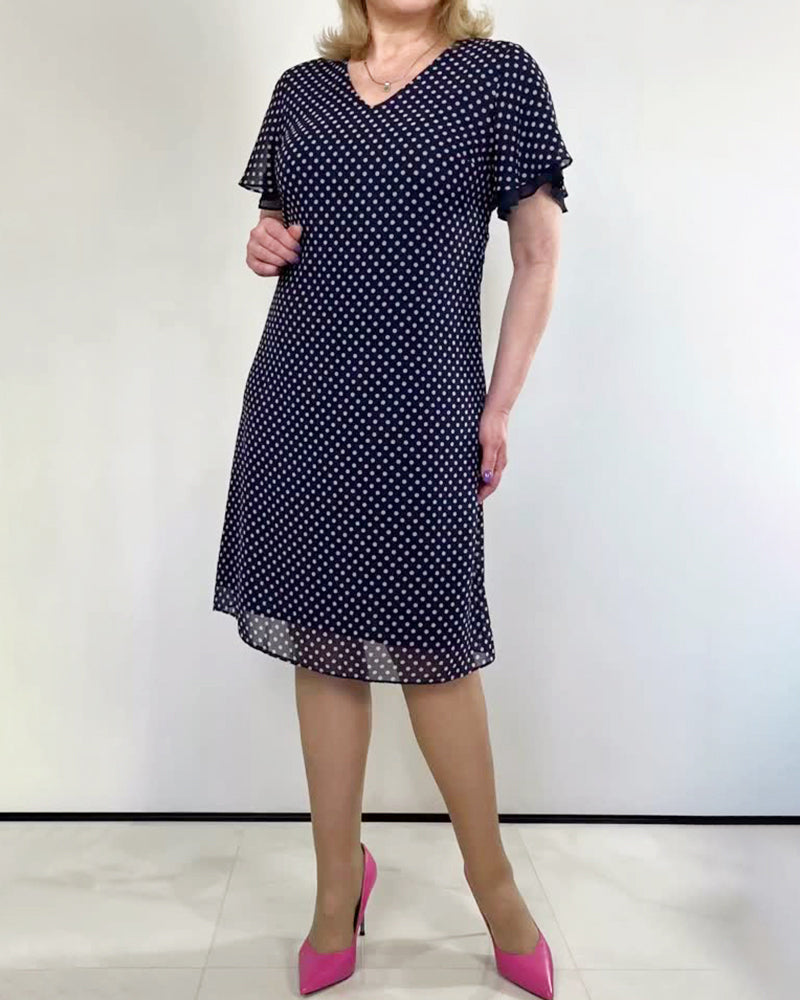 Kjole V-Hals Prikket Chiffon