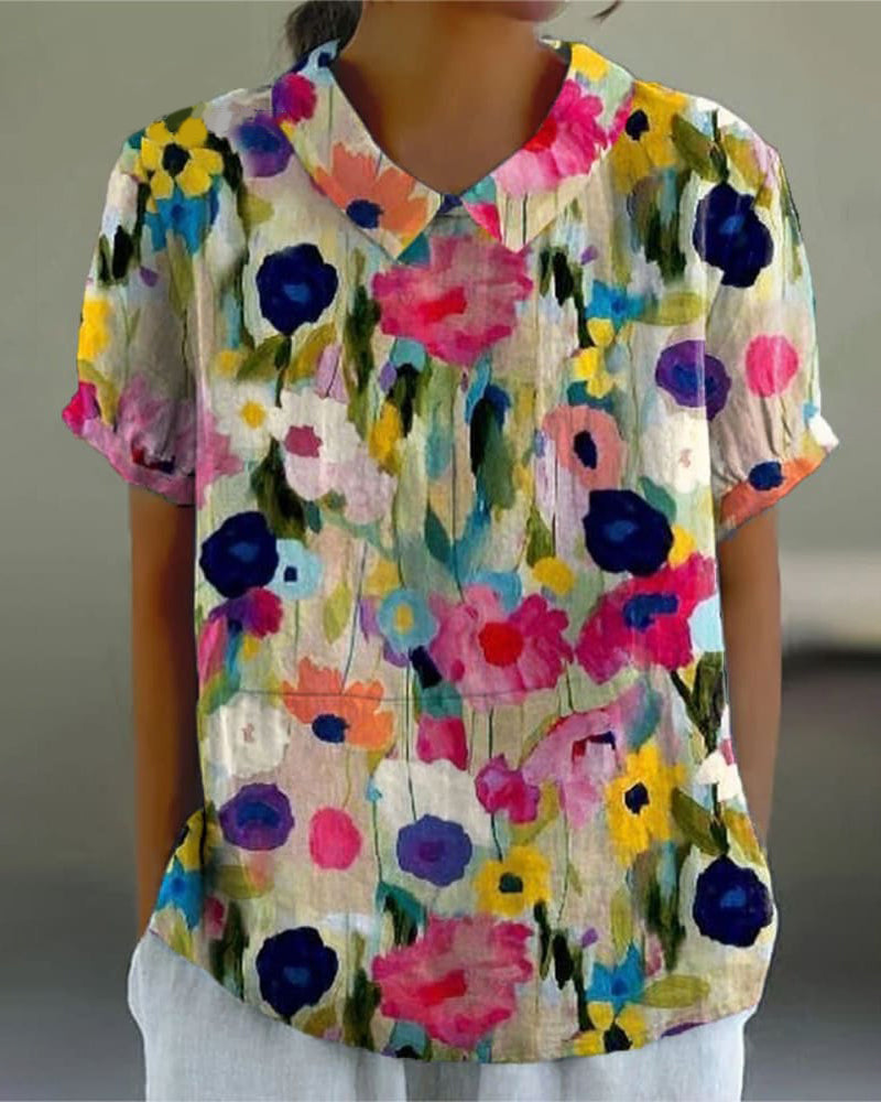 Poloskjorte med malet blomsterdesign
