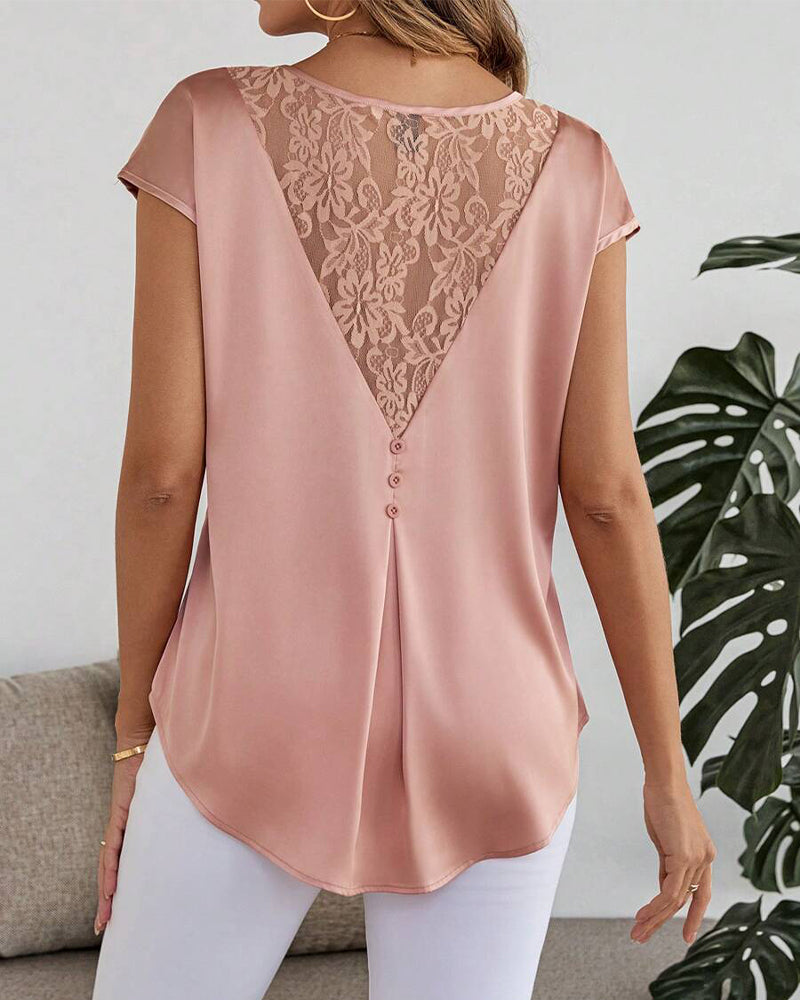 Bluse Spidsbroderi Ensfarvet Hul