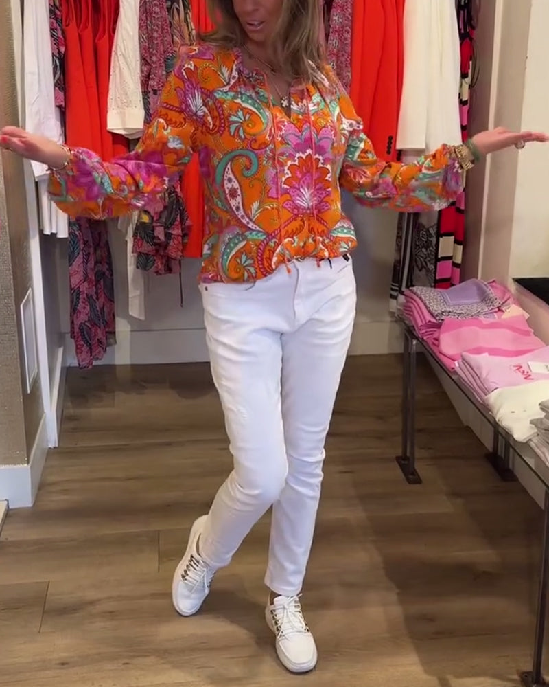 Langærmet bluse med print