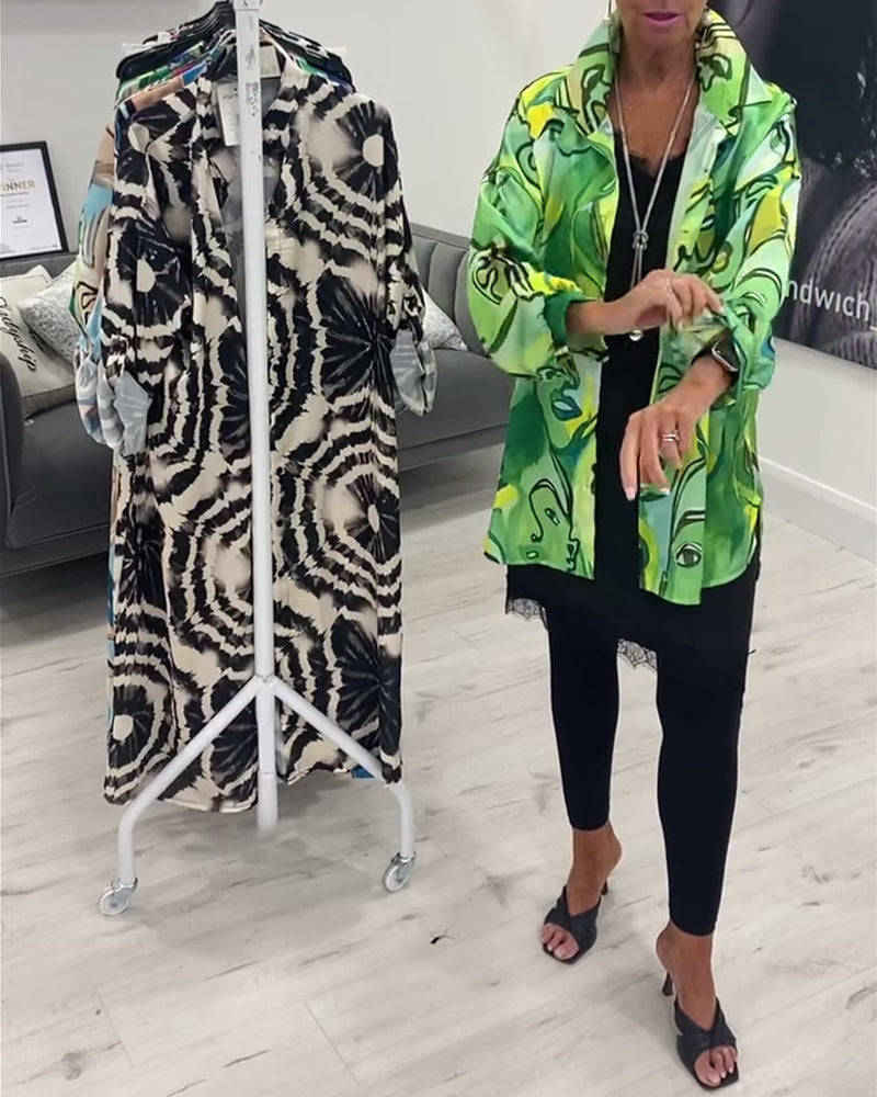 Grøn skjorte med portrætprint