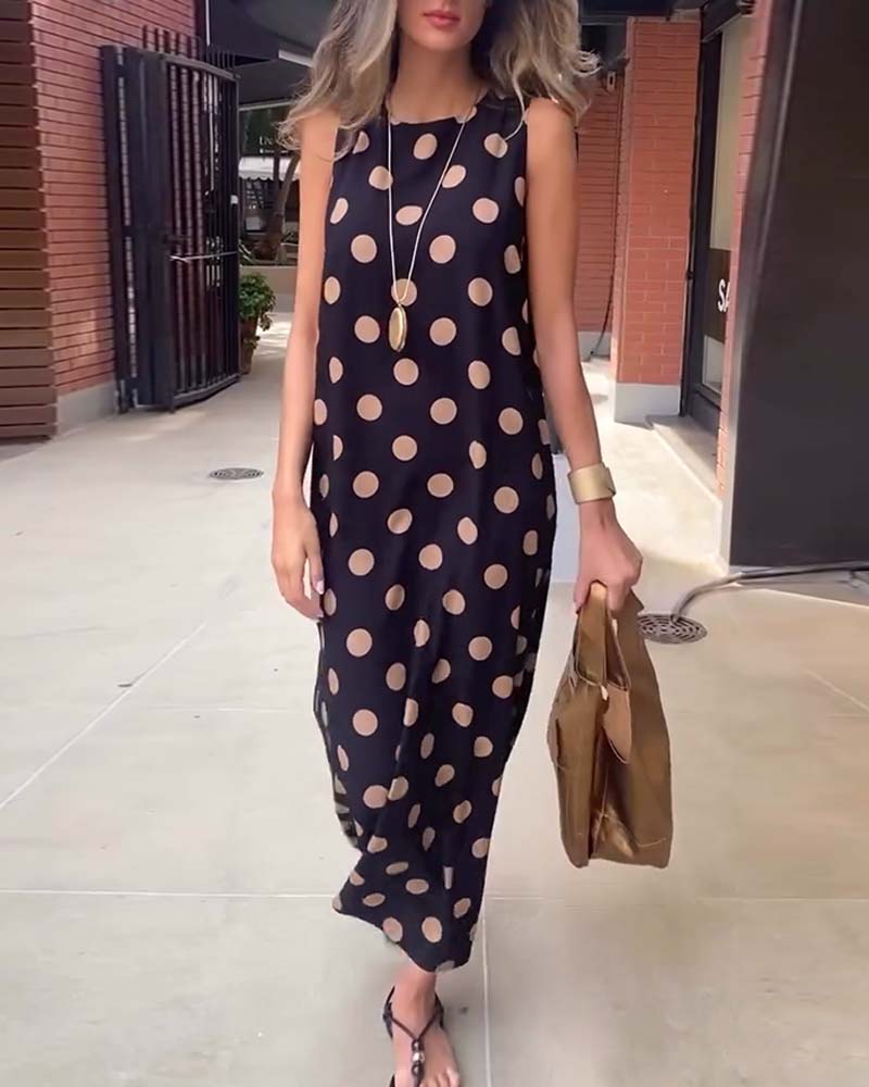 Kjole Ærmeløs Prik Slit Maxi