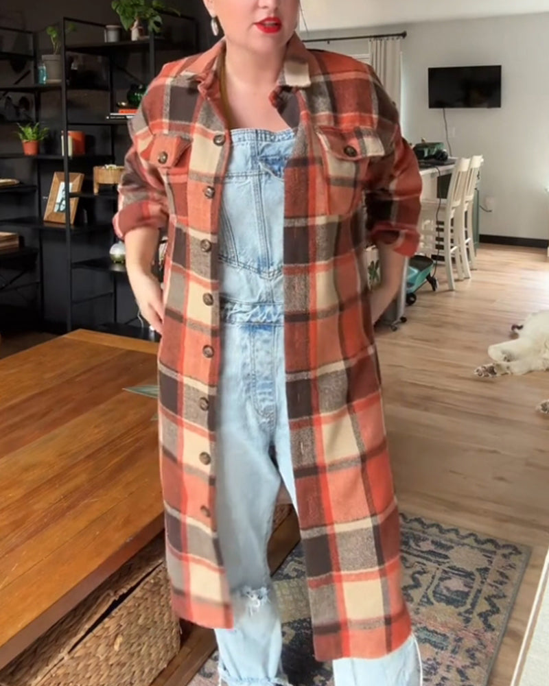 Afslappet plaid frakke med knapper