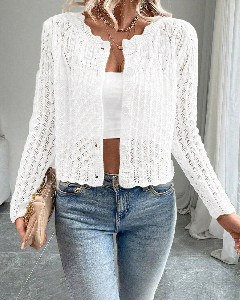Cardigan Afslappet Rund Hals Knappet Strik