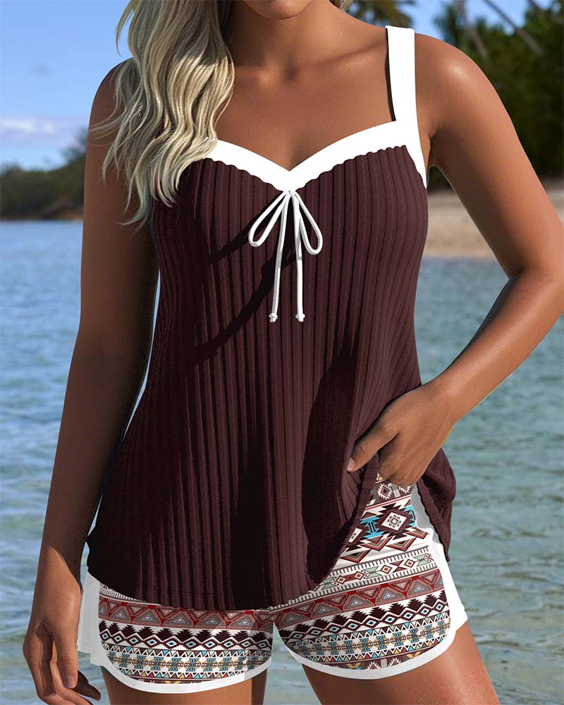 Tankini Ribbet Strandshorts Trykt Boxer