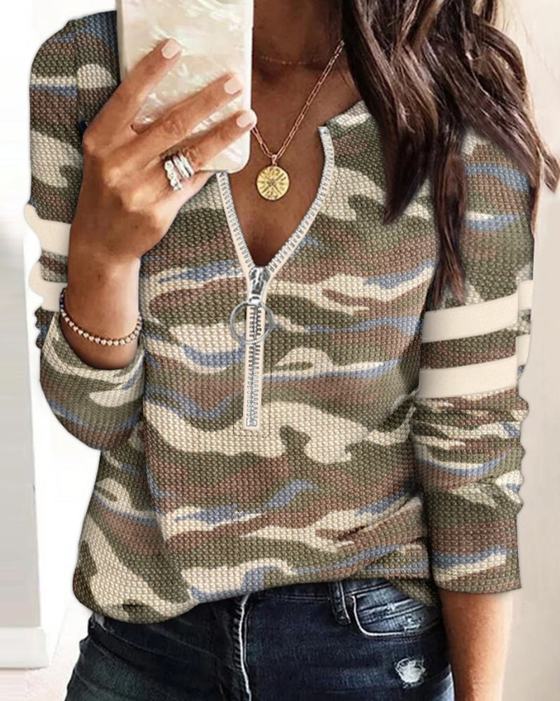 Top Halvlynlås Camouflage Langærmet