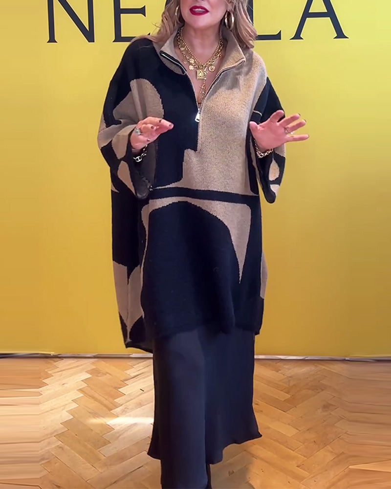 Løs oversized sweater med lynlås