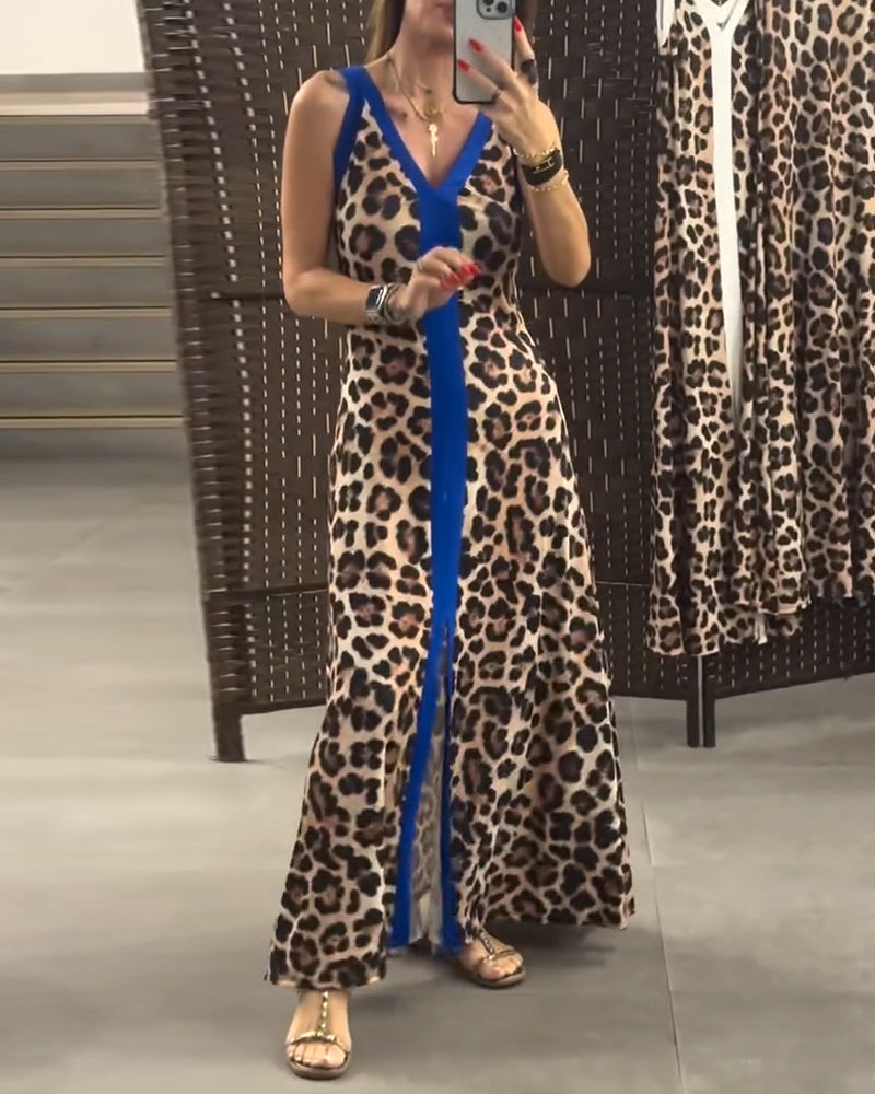 Kjole Ærmeløs Elegant Leopardprint Kontrast