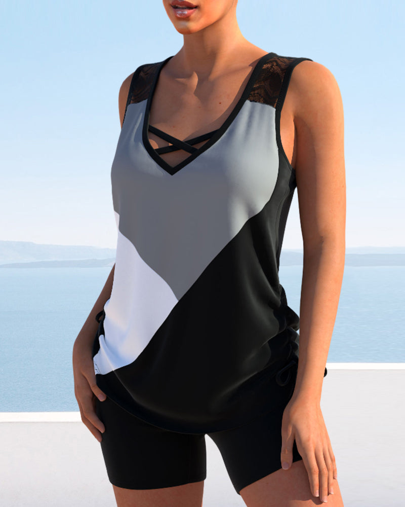 Farveblokmønstret tankini
