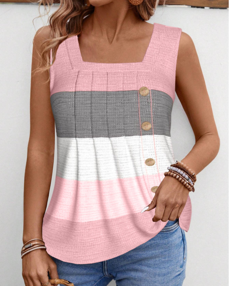 Stribet plisseret tanktop med knap