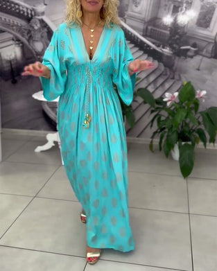 Kjole Løs Ferietryk Talje Maxi