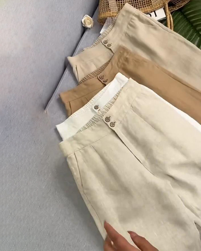Bukser Afslappet Ensfarvet Lomme