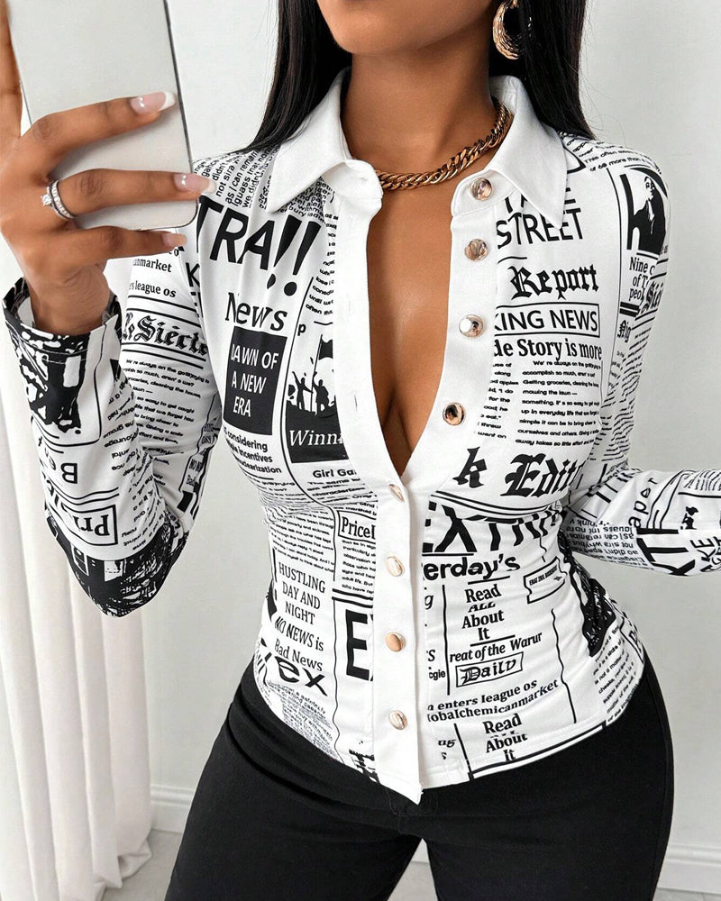 Bluse Krave Slimfit Trykt