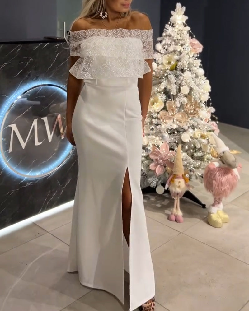 Kjole One-Shoulder Mesh Syning Splits