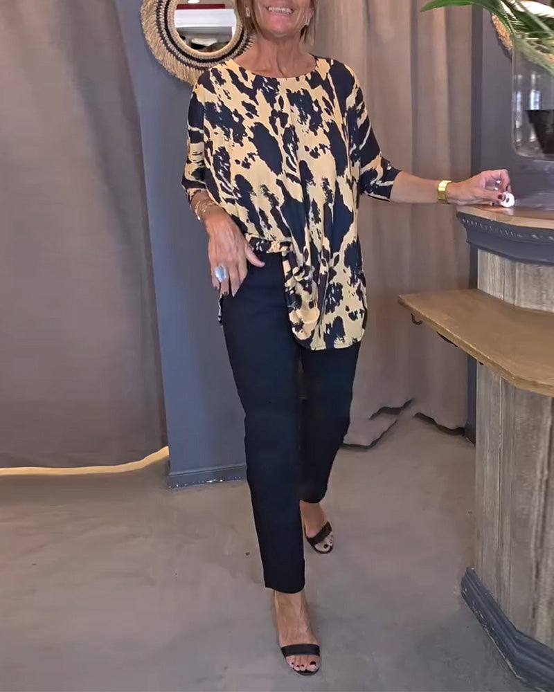 Bluse Rund Hals Printet Slids