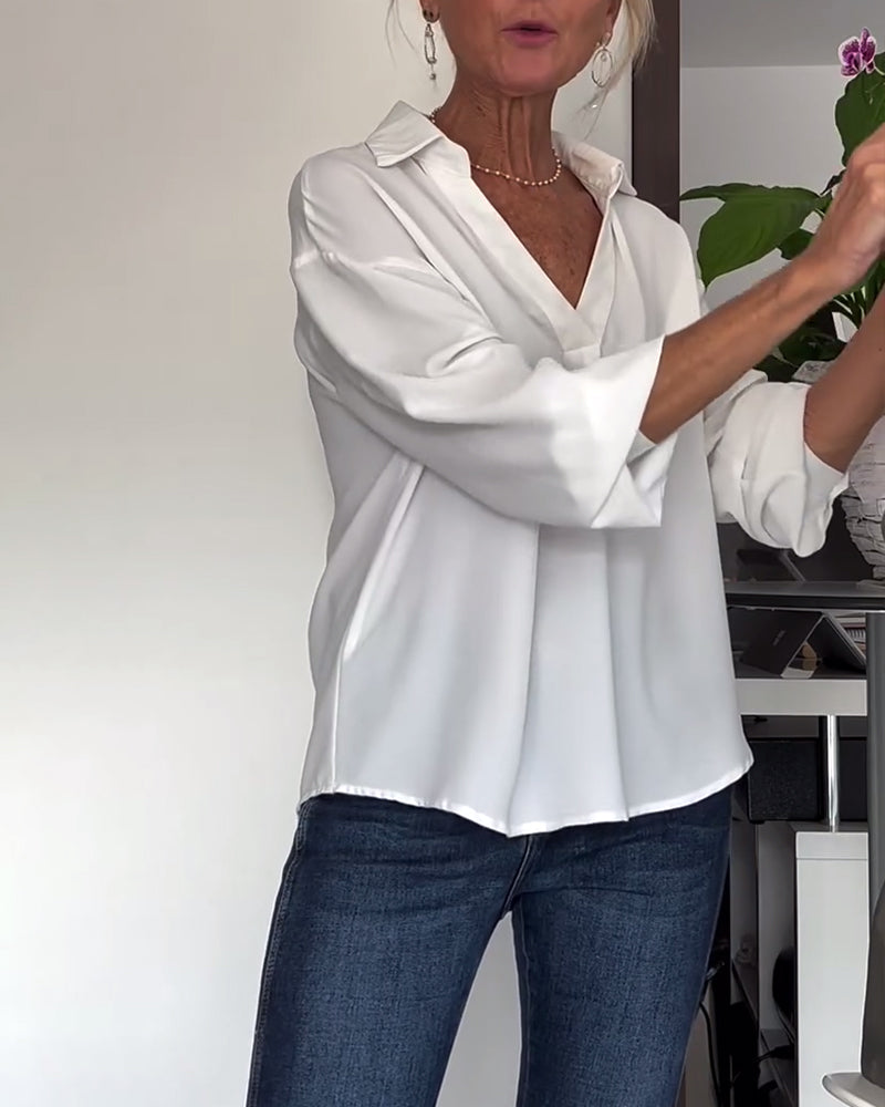 Hvid langærmet top med skjortekrave