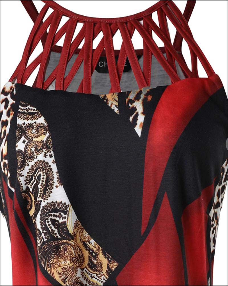 Mønstret kjole med flettet kravedesign