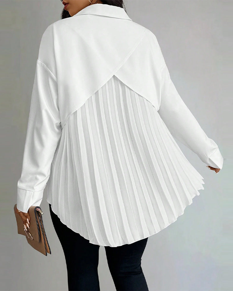 Bluse Krave Langærmede Plisseret