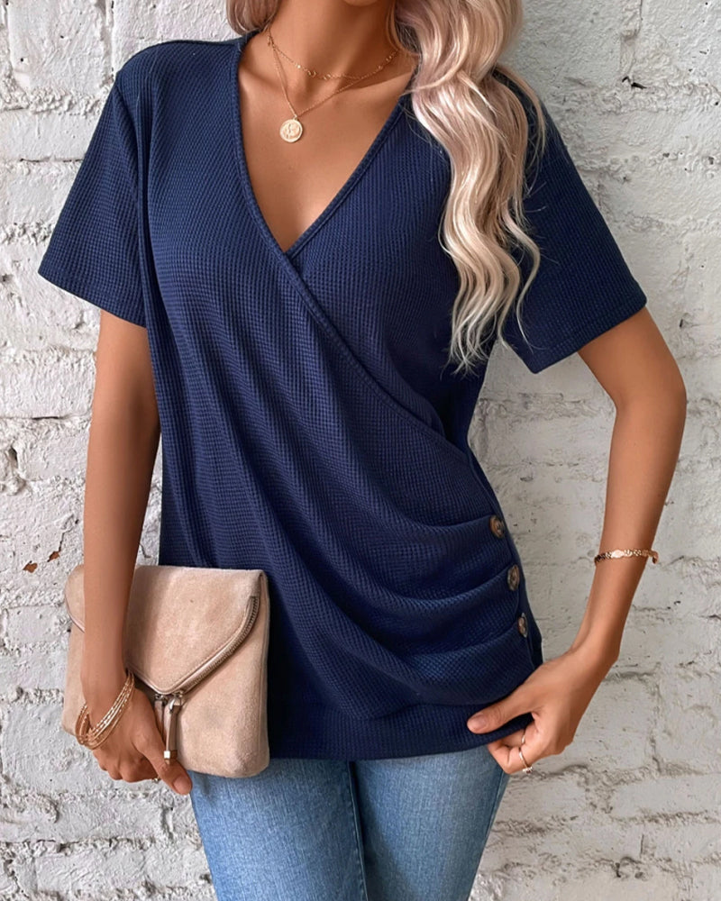 T-Shirt Med V-Hals Strikket