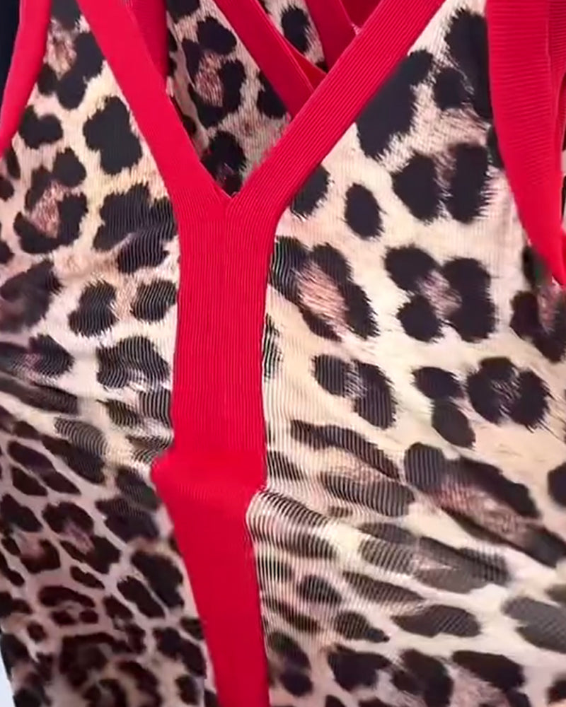 Kjole Ærmeløs Elegant Leopardprint Kontrast