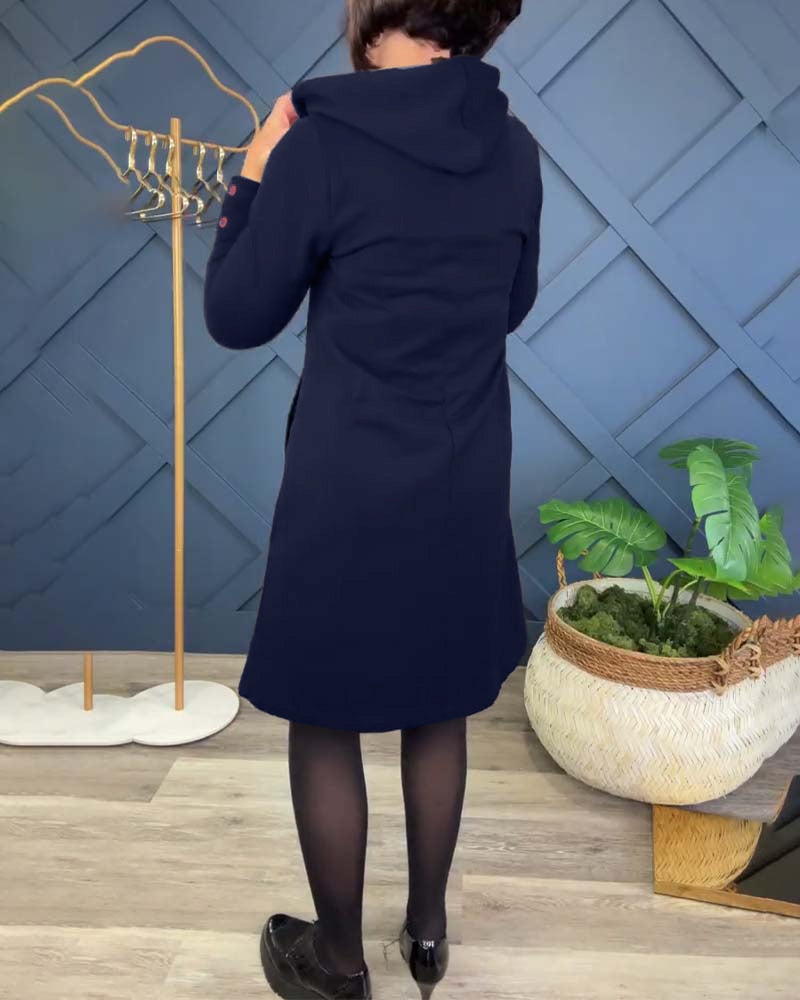 Afslappet kjole med hætte og cirkelprint