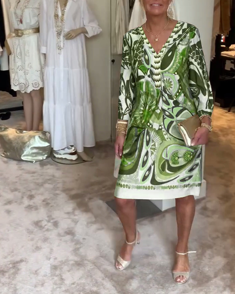 V-halset afslappet kjole med retroprint