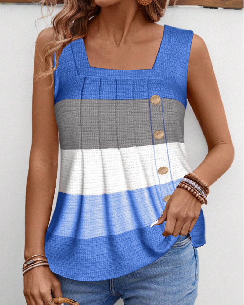 Stribet plisseret tanktop med knap