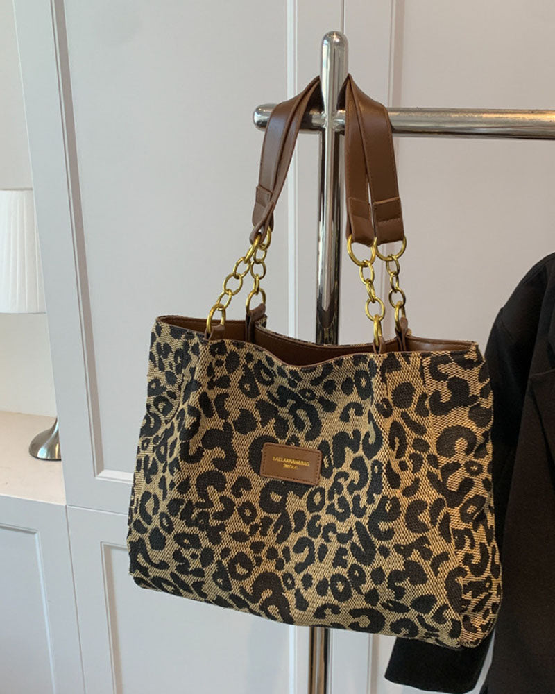 Leopardprint skulder- og underarmstaske