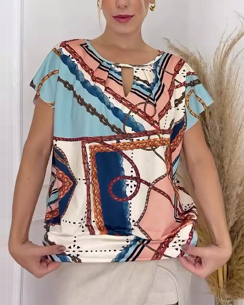 Bluse Loose Fit Kæde Grafisk Tryk