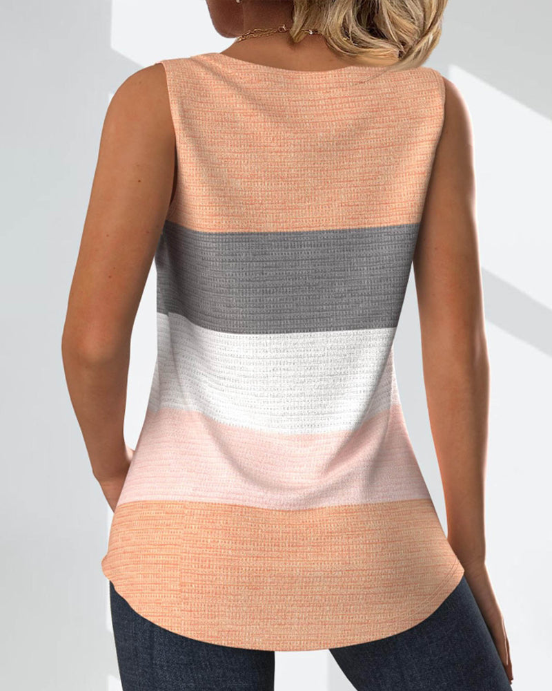 Stribet plisseret tanktop med knap
