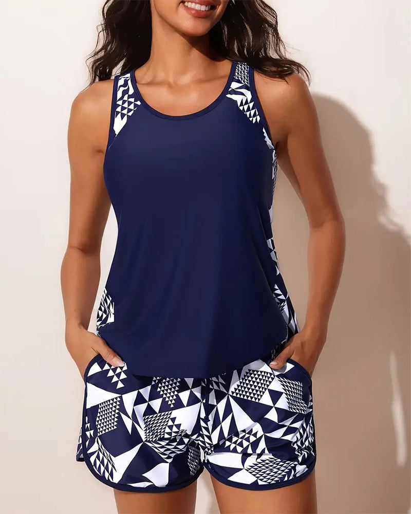Badedragt Tanktop Geometrisk Tryk Todelt