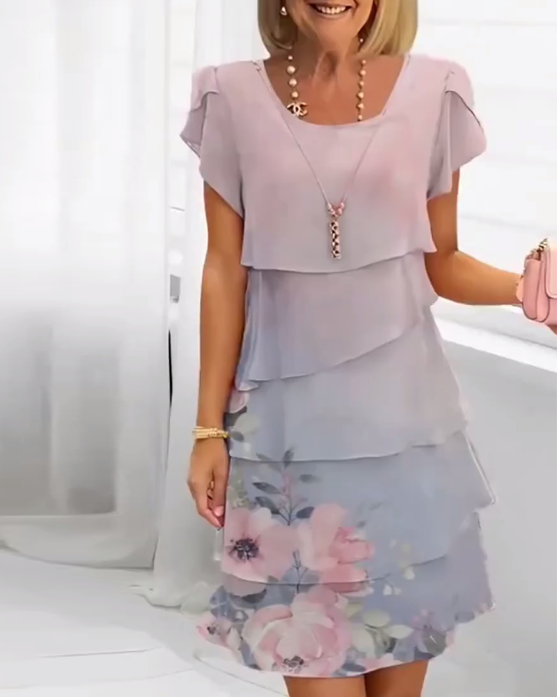 Kjole Kronbladsærmer Elegant Blomsterprint