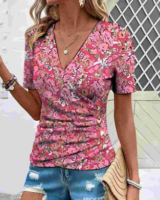 V-halset slim fit blomstertop