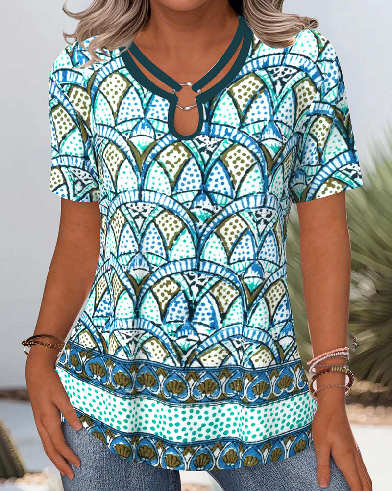 Bluse Casual Mønstret Hullet