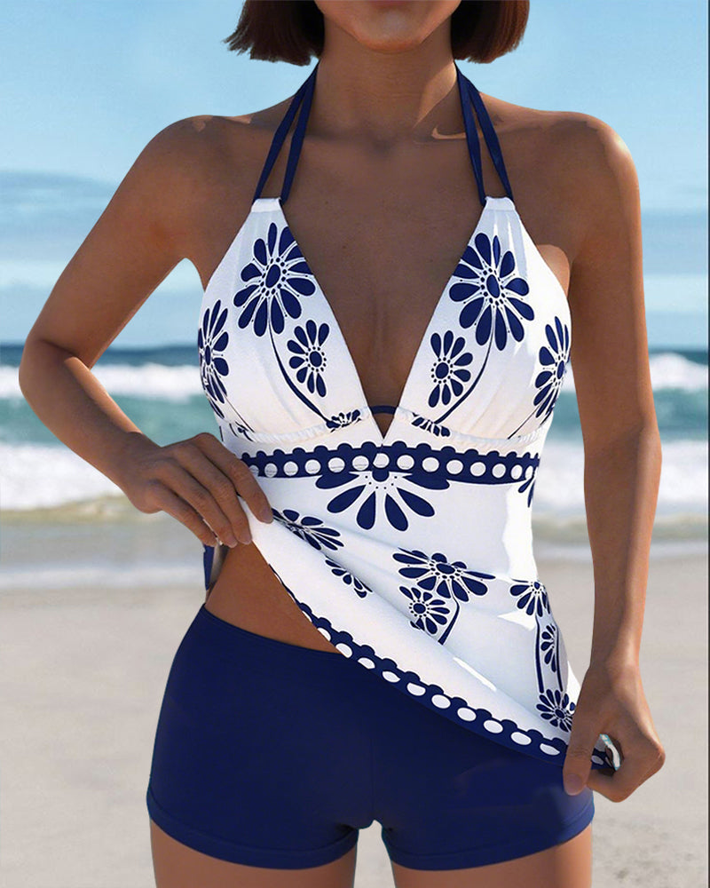 Tankini Todelt Halterneck Printet