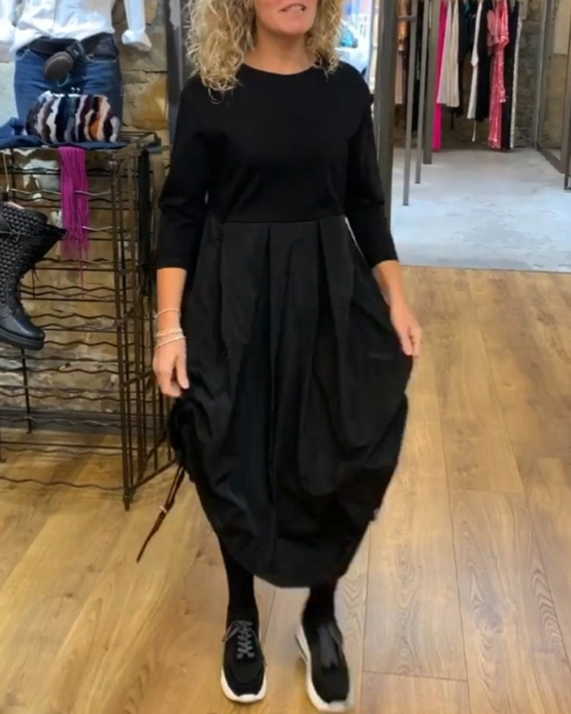 Afslappet patchwork kjole med snøre