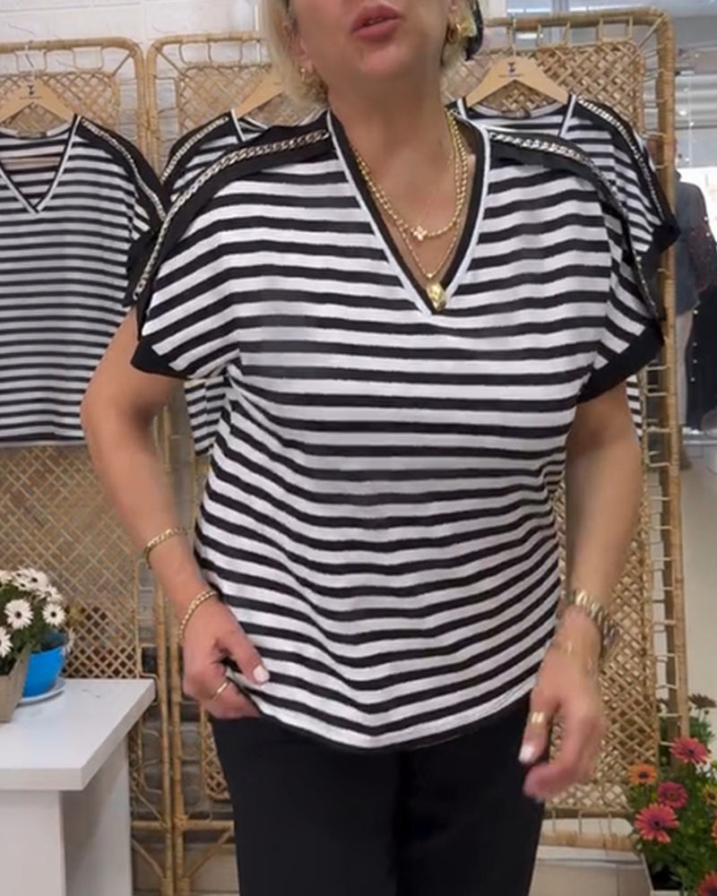 T-shirt V-hals Stribet Casual