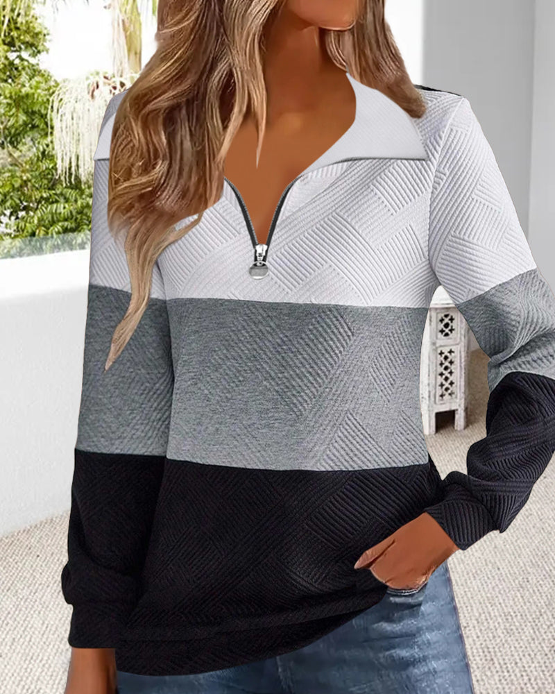 Afslappet kontrastfarve langærmet sweatshirt med lynlås