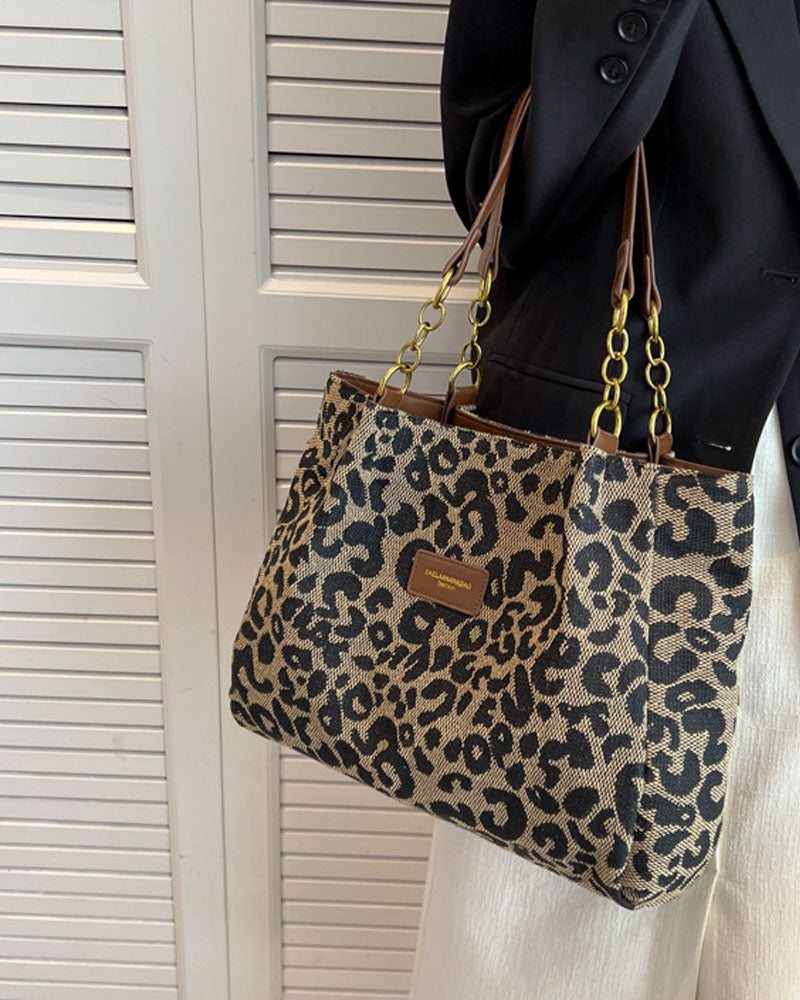 Leopardprint skulder- og underarmstaske