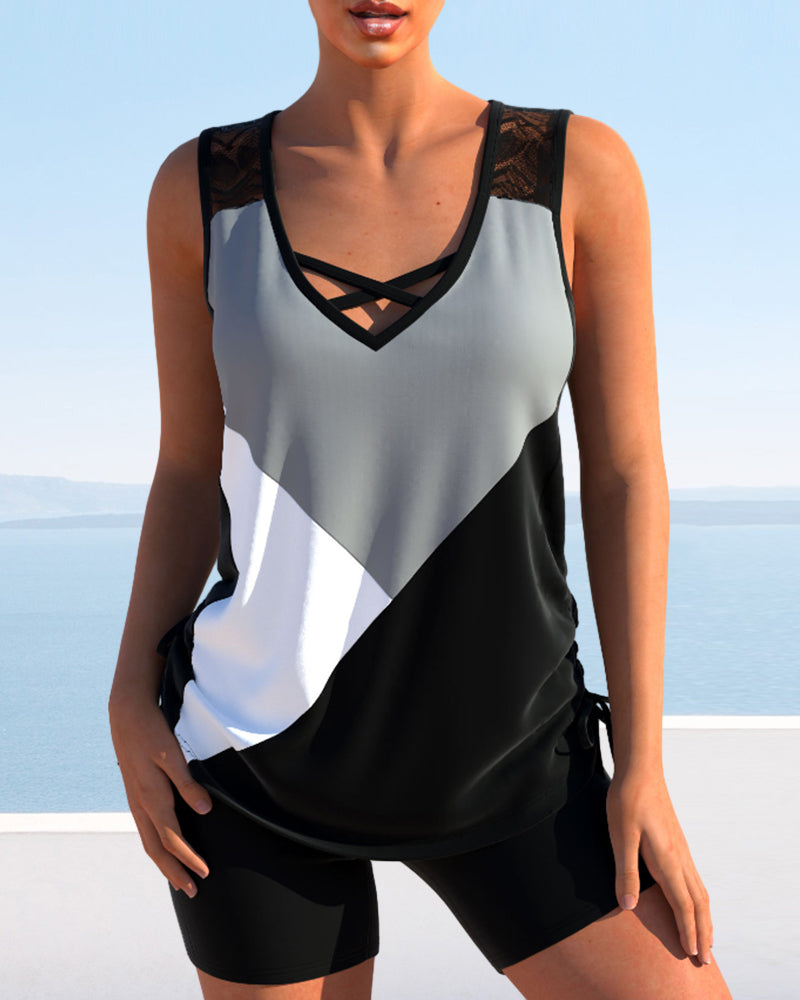 Farveblokmønstret tankini