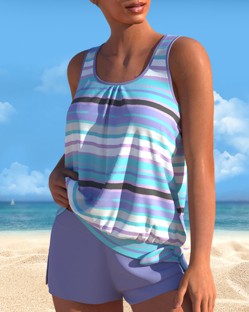 Stribet tankini med U-hals