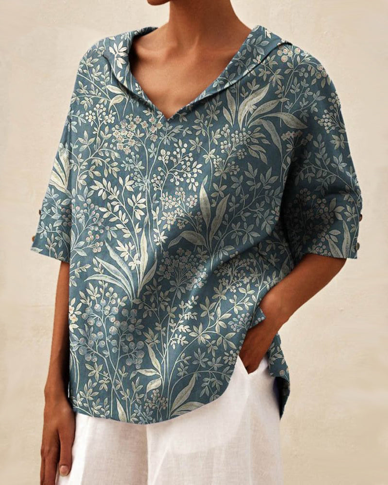 Halværmet bluse med blomsterprint