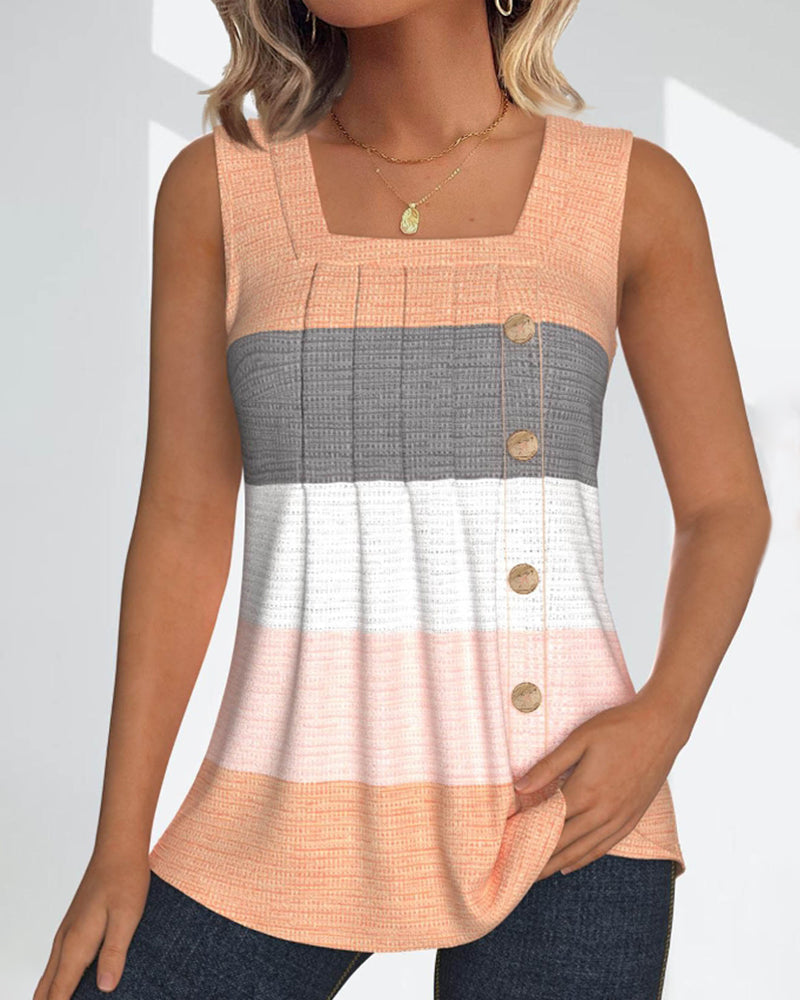 Stribet plisseret tanktop med knap