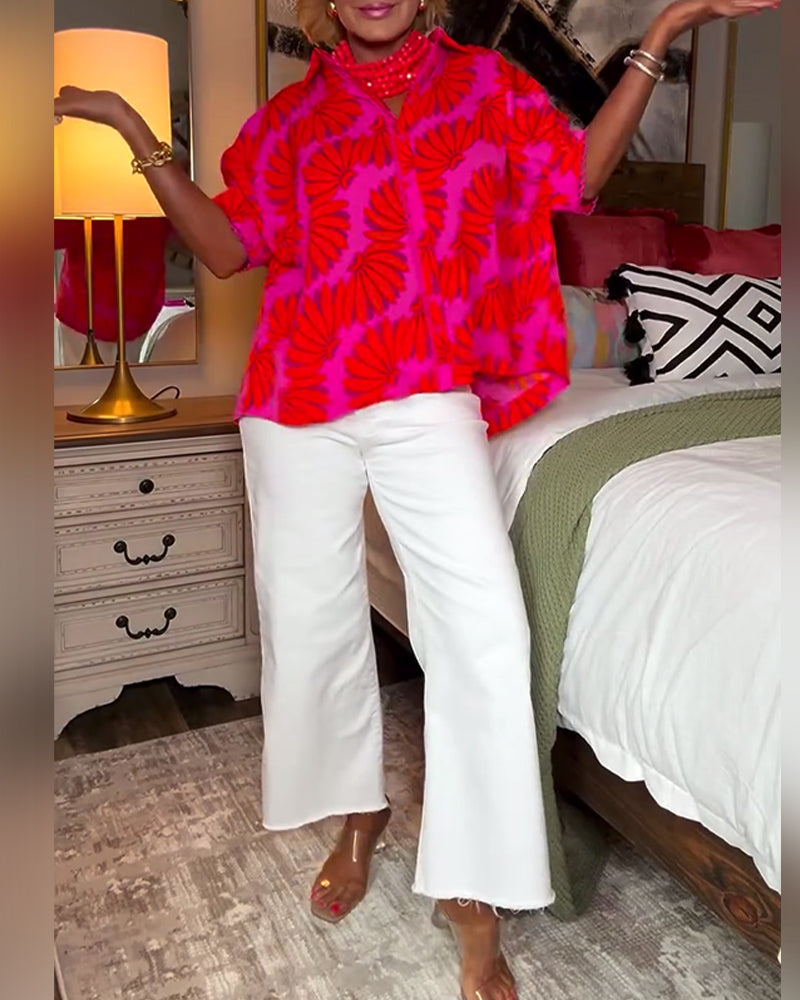 Bluse Mode Revers Mønstret