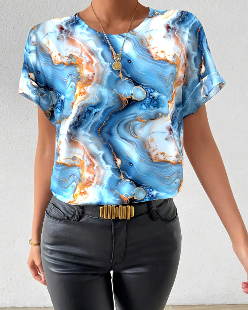 T-shirt Rundhals Marmorprint
