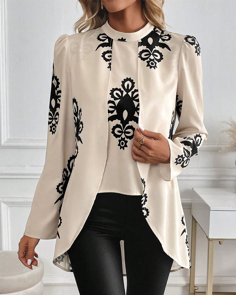 Bluse Puffærme Uregelmæssig Tryk