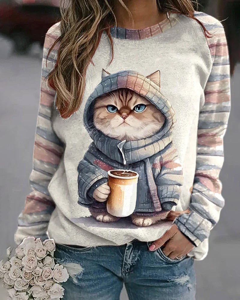 Sød sweatshirt med kattemotiv