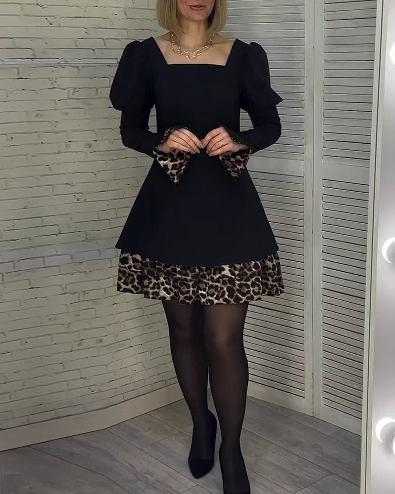 Kjole elegant pufærm leopardprint